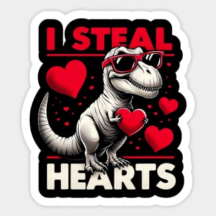 Valentines Day I Steal Hearts Boys Men Love T rex Dino Baby Sticker